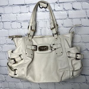 “Michael Kors” white leather handbag with gold hardware